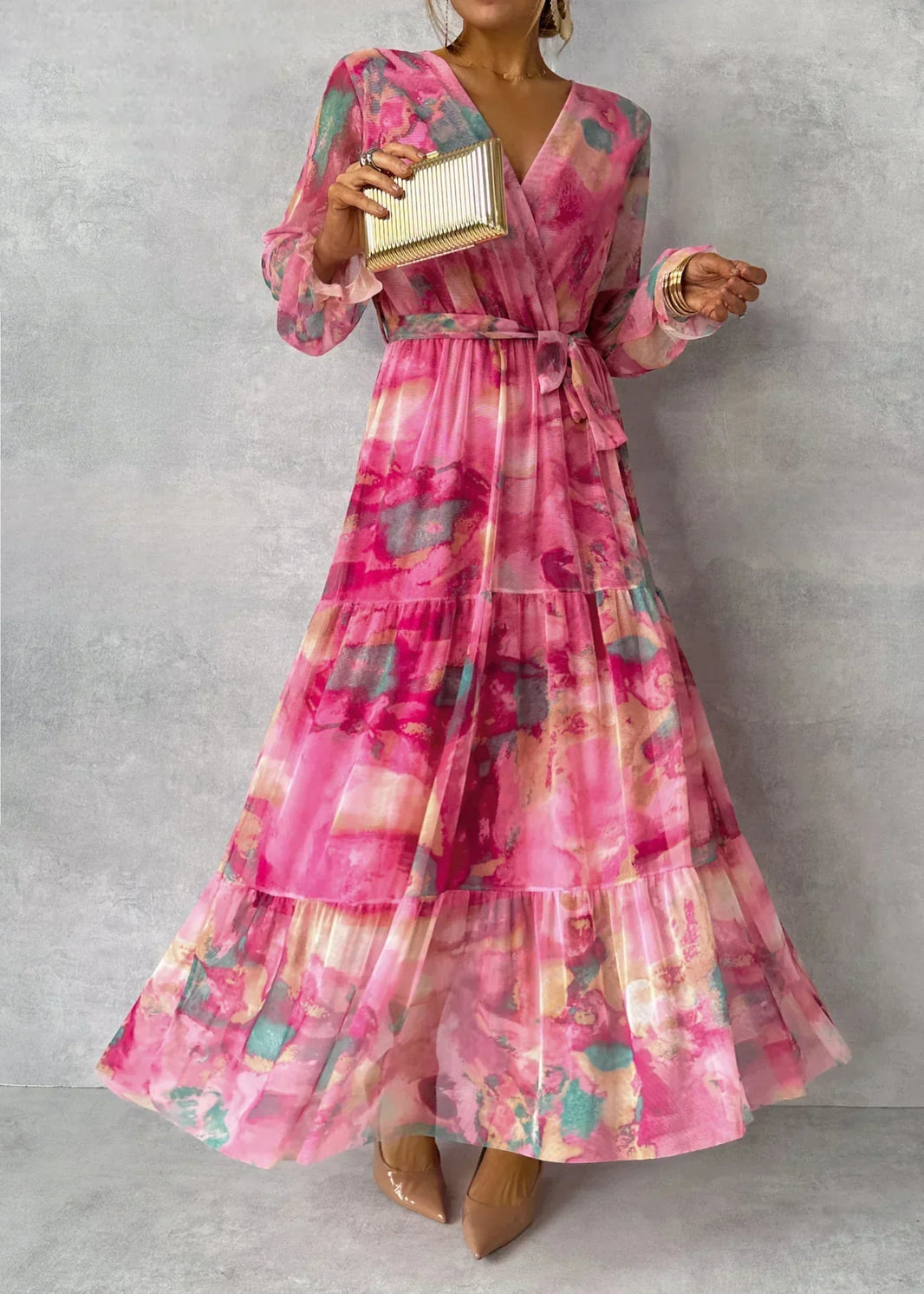 Genevieve - elegante maxi jurk met lange mouwen voor bruiloftsgasten
