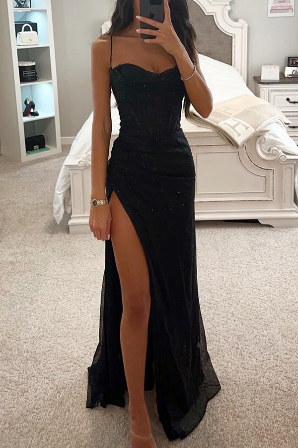 Romantische maxi jurk met korset en split