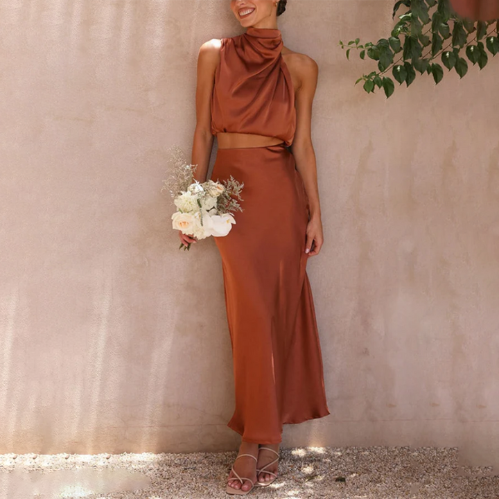Sophisticated satijn chique Co ord set [top + broek]