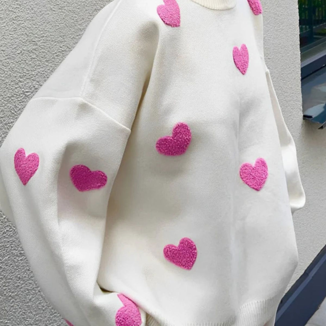 Heartbreaker Cozy Oversized Love Trui Voor Dames Wit Met Rode Hartjes