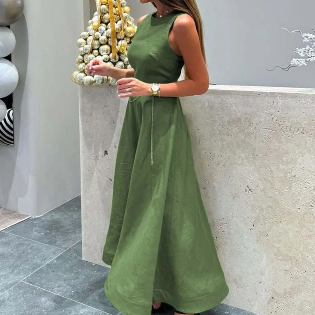 Livia – Elegante A Lijn Linnen Jurk Dames