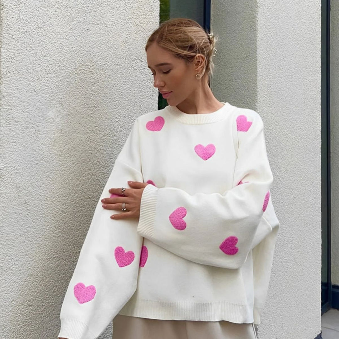 Heartbreaker Cozy Oversized Love Trui Voor Dames Wit Met Rode Hartjes