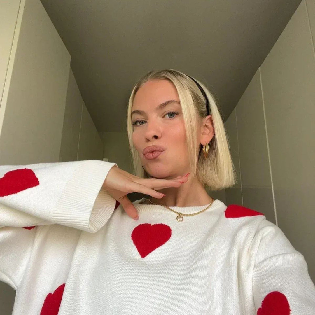 Heartbreaker Cozy Oversized Love Trui Voor Dames Wit Met Rode Hartjes