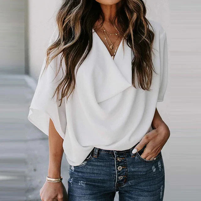 Georgia - Stijlvolle V-hals geplooide blouse