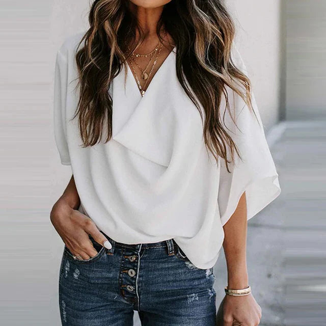 Georgia - Stijlvolle V-hals geplooide blouse
