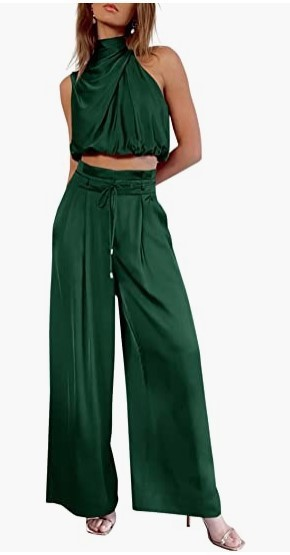 Giselle - Elegante Satijnen Geplooide Co ord Set [top+broek]