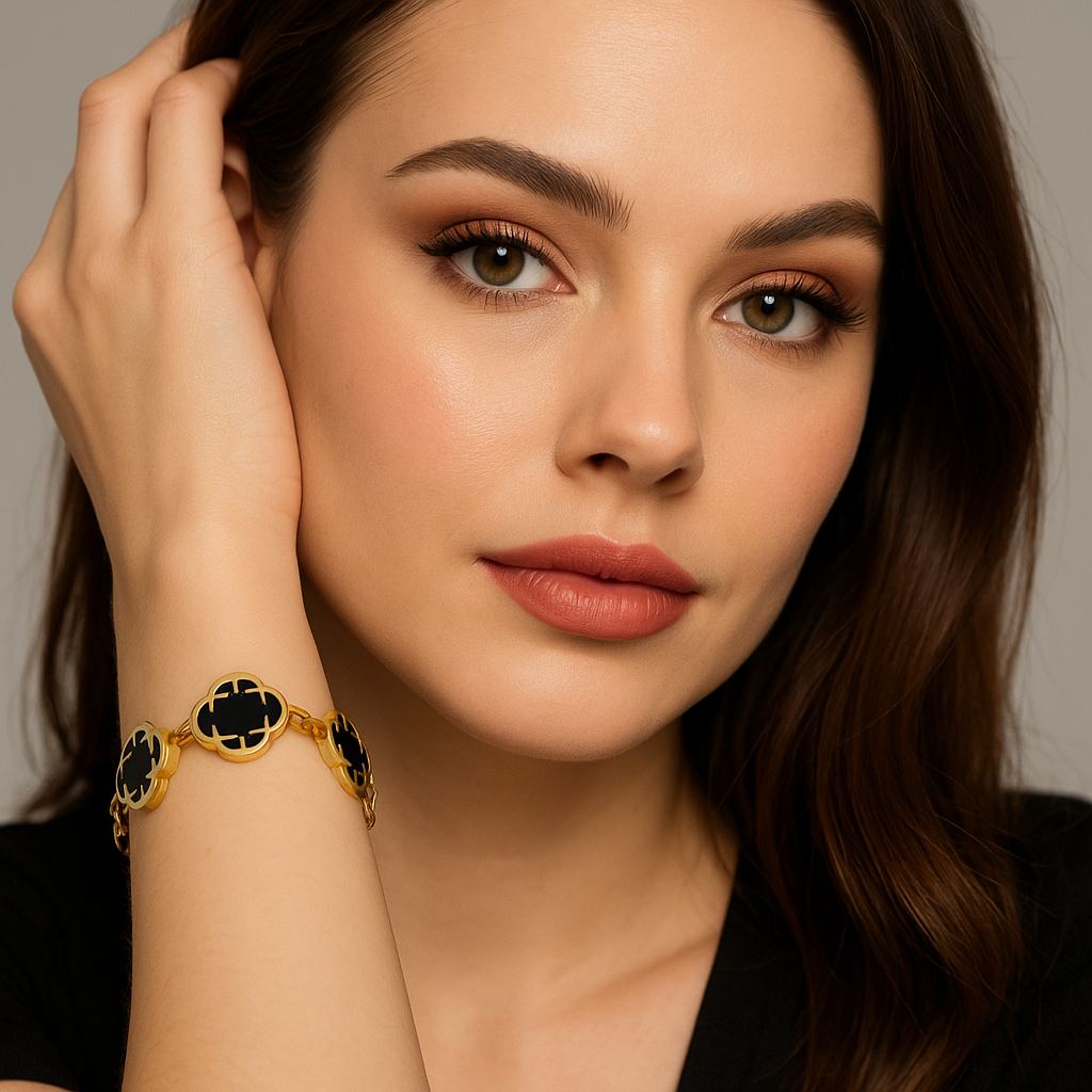 Noir Fleur Clover Schakel Armband - Klaver armband