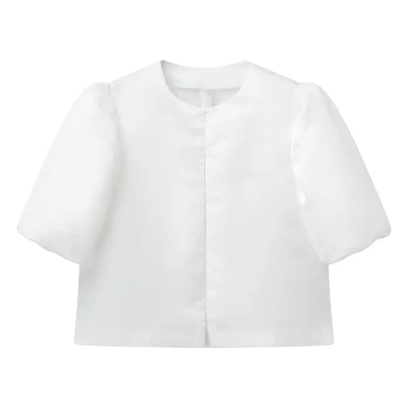 Elegante satijnen top met pofmouwen