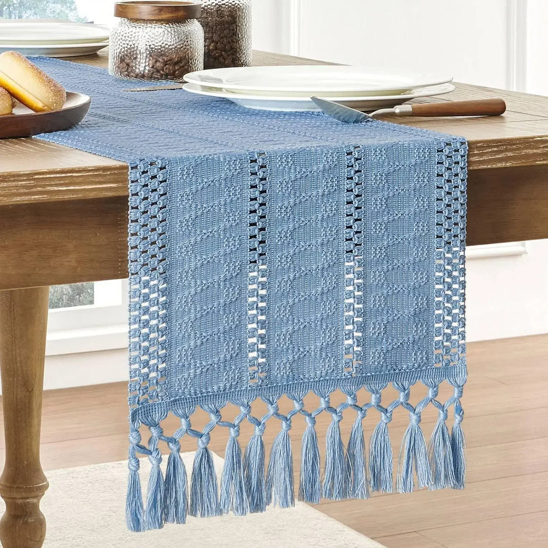 Boho Katoenen Tafelloper Handgeweven Beige Woondecor