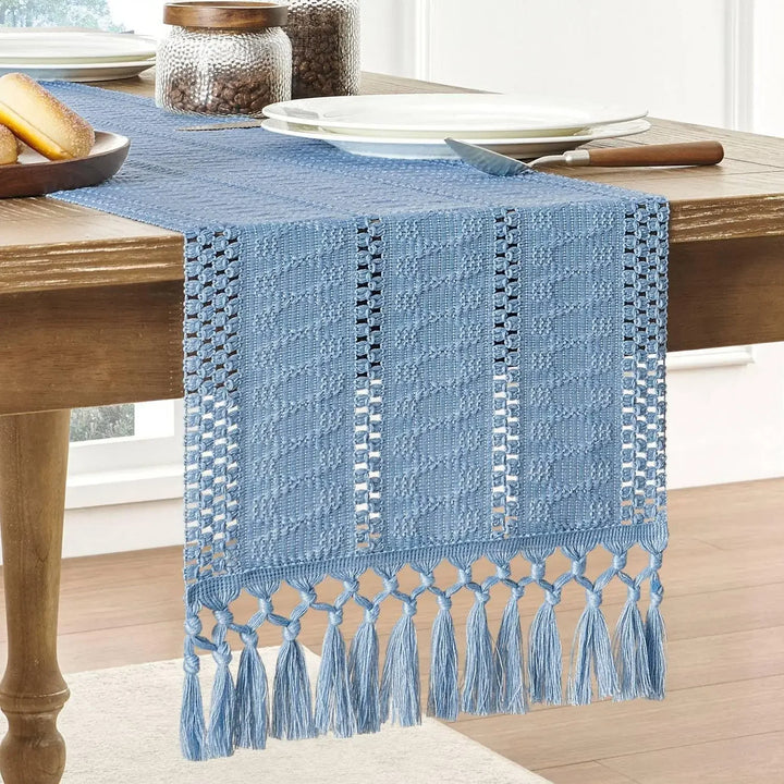 Boho Katoenen Tafelloper Handgeweven Beige Woondecor