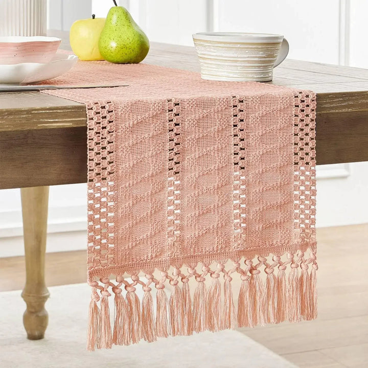 Boho Katoenen Tafelloper Handgeweven Beige Woondecor