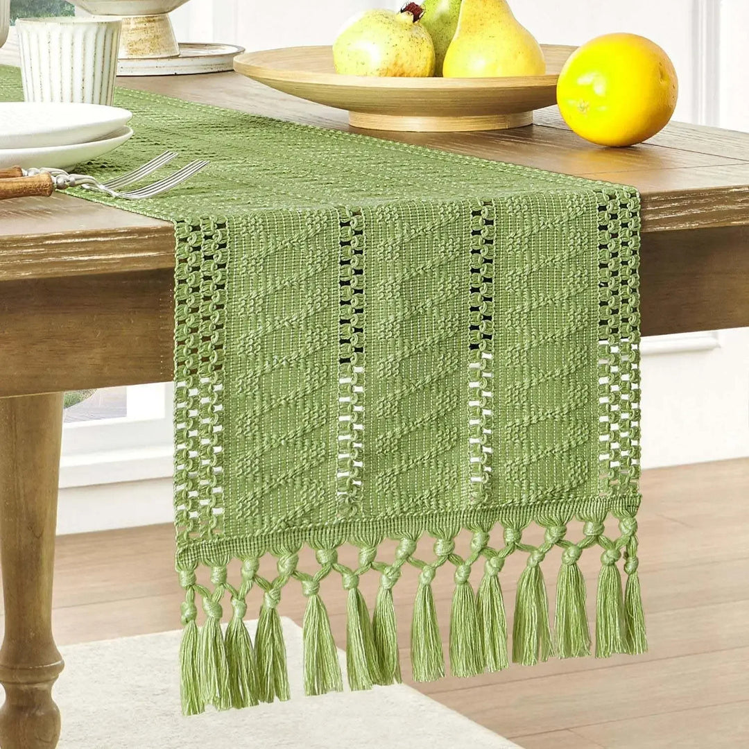 Boho Katoenen Tafelloper Handgeweven Beige Woondecor