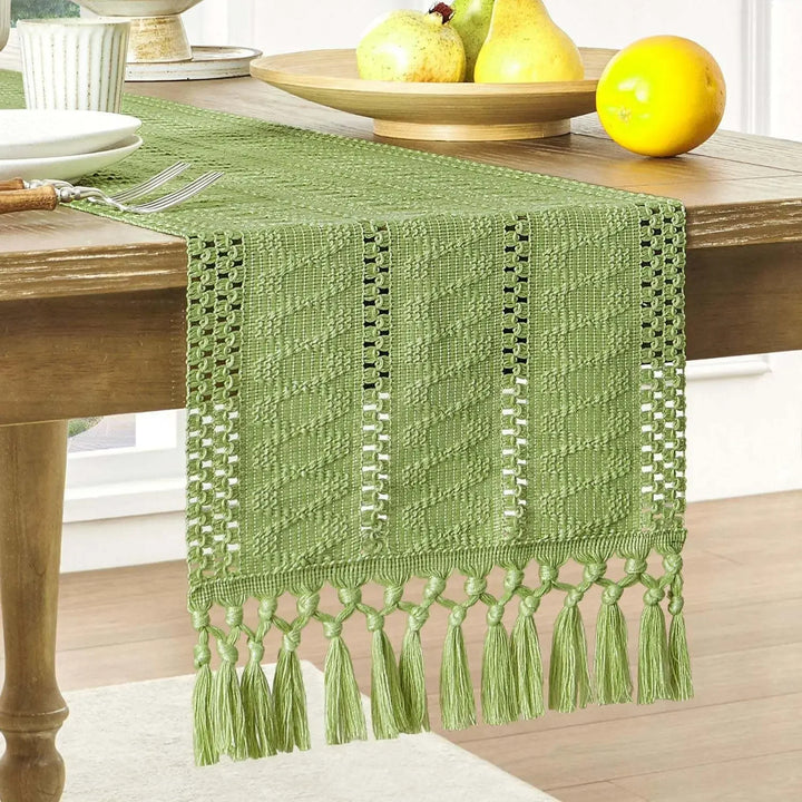 Boho Katoenen Tafelloper Handgeweven Beige Woondecor