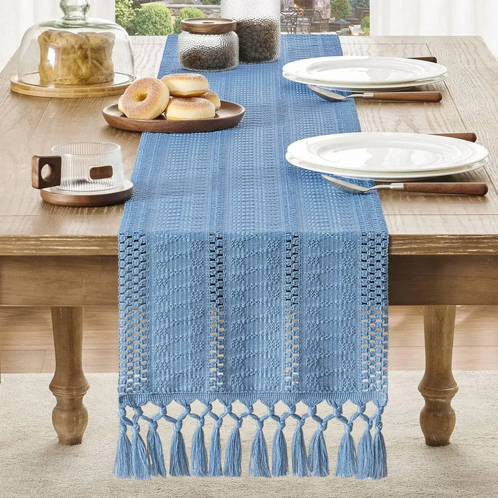 Boho Katoenen Tafelloper Handgeweven Beige Woondecor