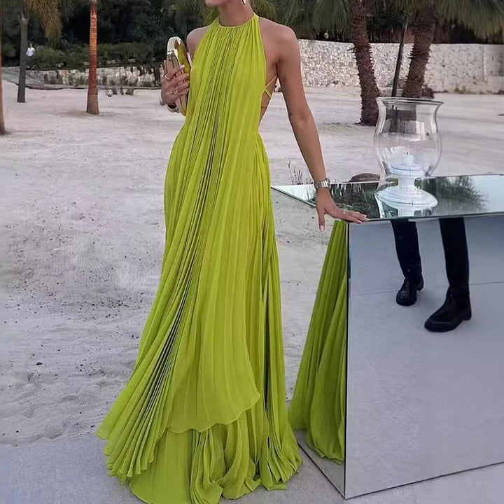 Alina – Geplooide Halternek Maxi Jurk Dames