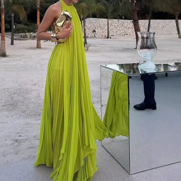 Alina – Geplooide Halternek Maxi Jurk Dames