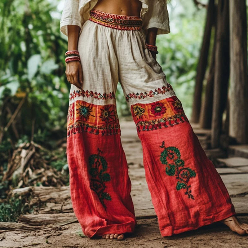 Boho chique wijde broek met bloemenprint in zachte katoen