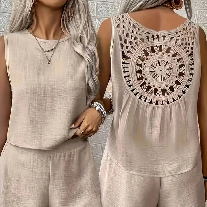 Boho linnen co ord set met losvallend top + shorts