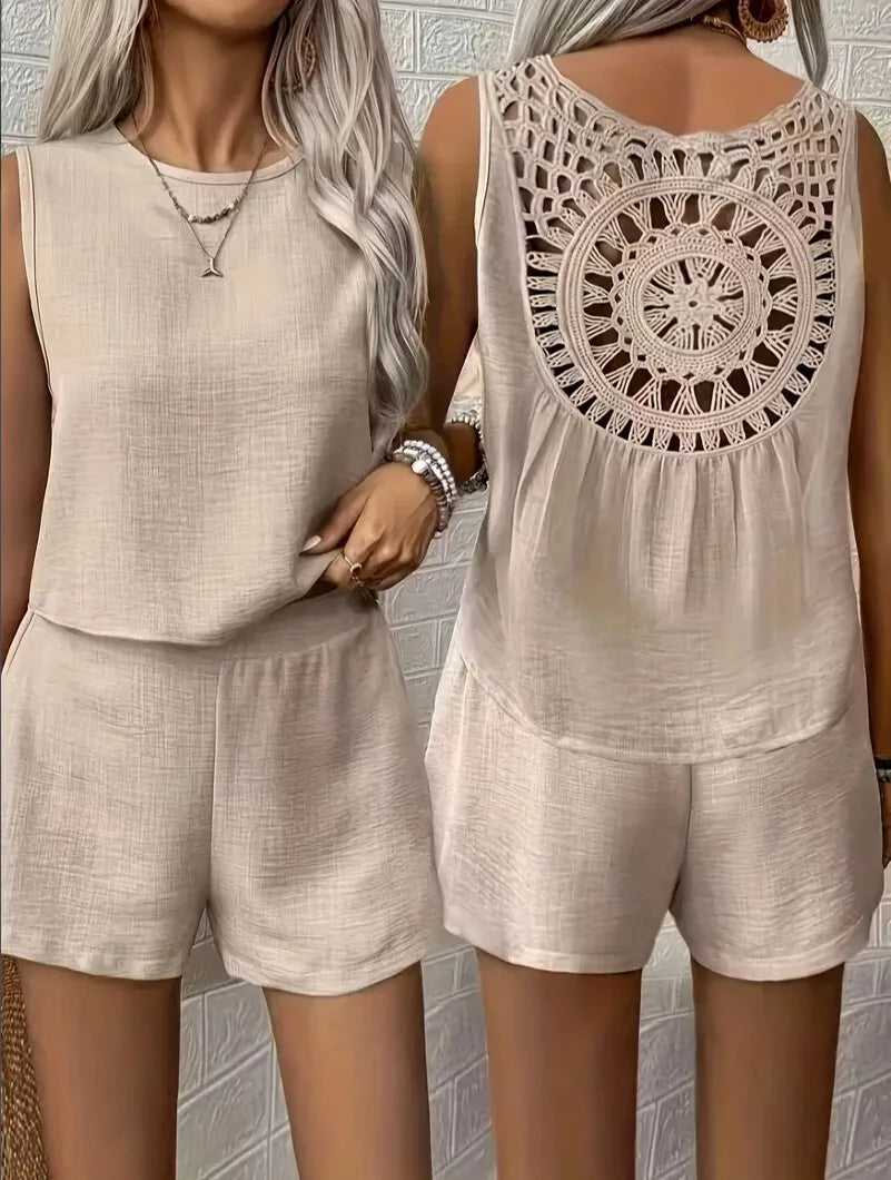 Boho linnen co ord set met losvallend top + shorts