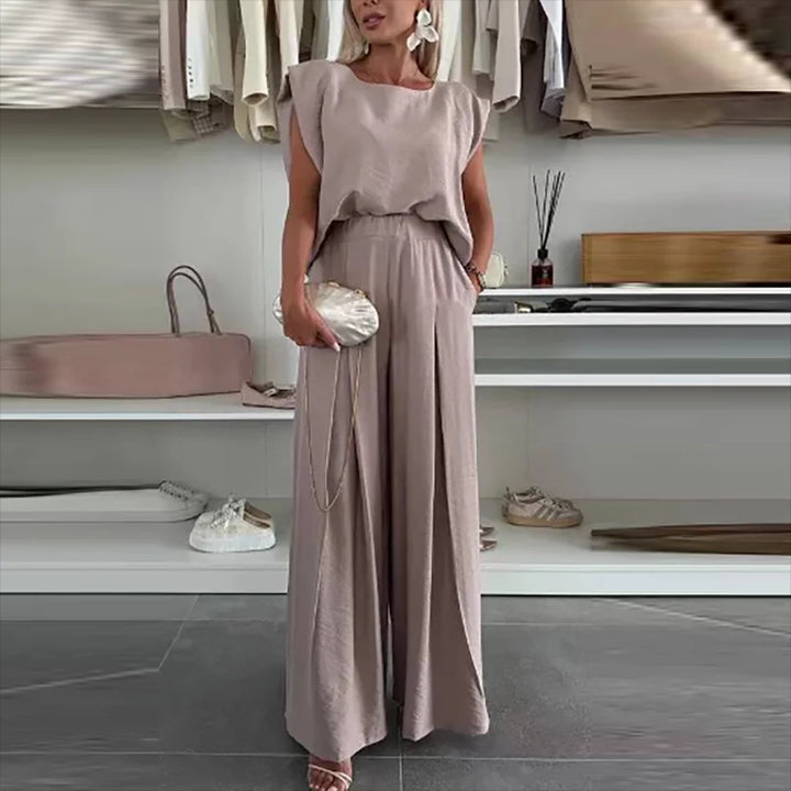 Morning Glow - High Waist Wide Leg linnen set - top + broek