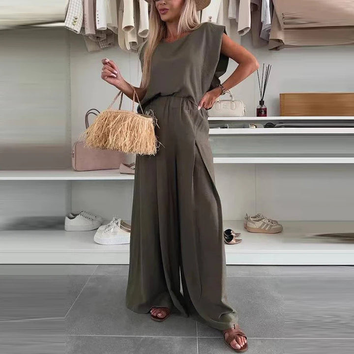 Morning Glow - High Waist Wide Leg linnen set - top + broek