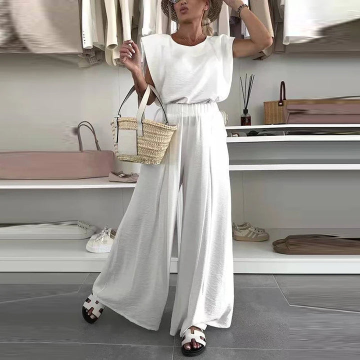 Morning Glow - High Waist Wide Leg linnen set - top + broek