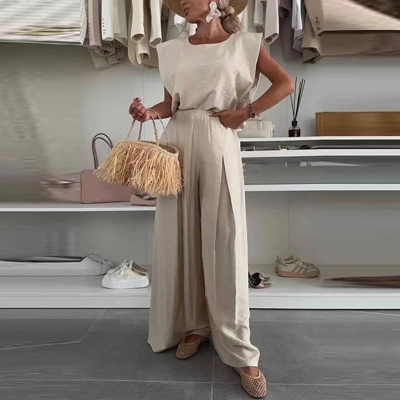 Morning Glow - High Waist Wide Leg linnen set - top + broek