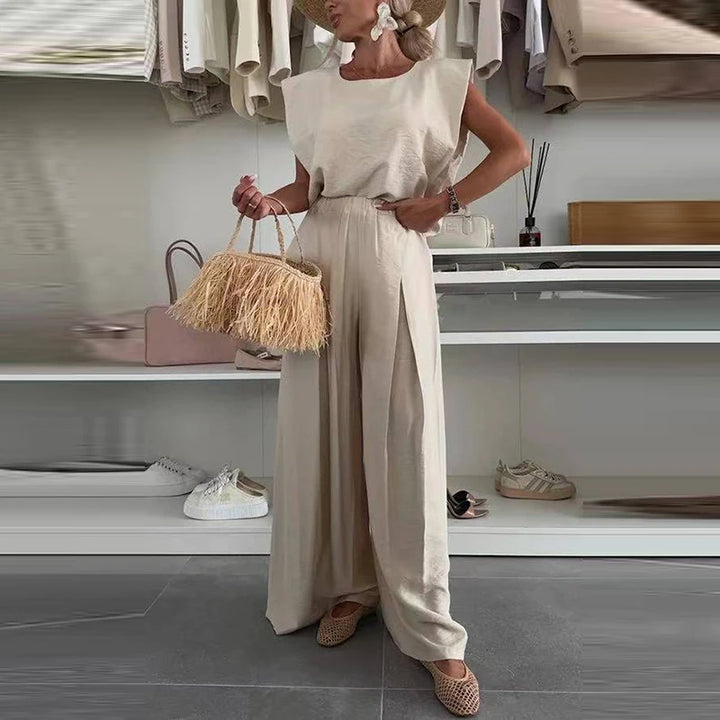 Morning Glow - High Waist Wide Leg linnen set - top + broek