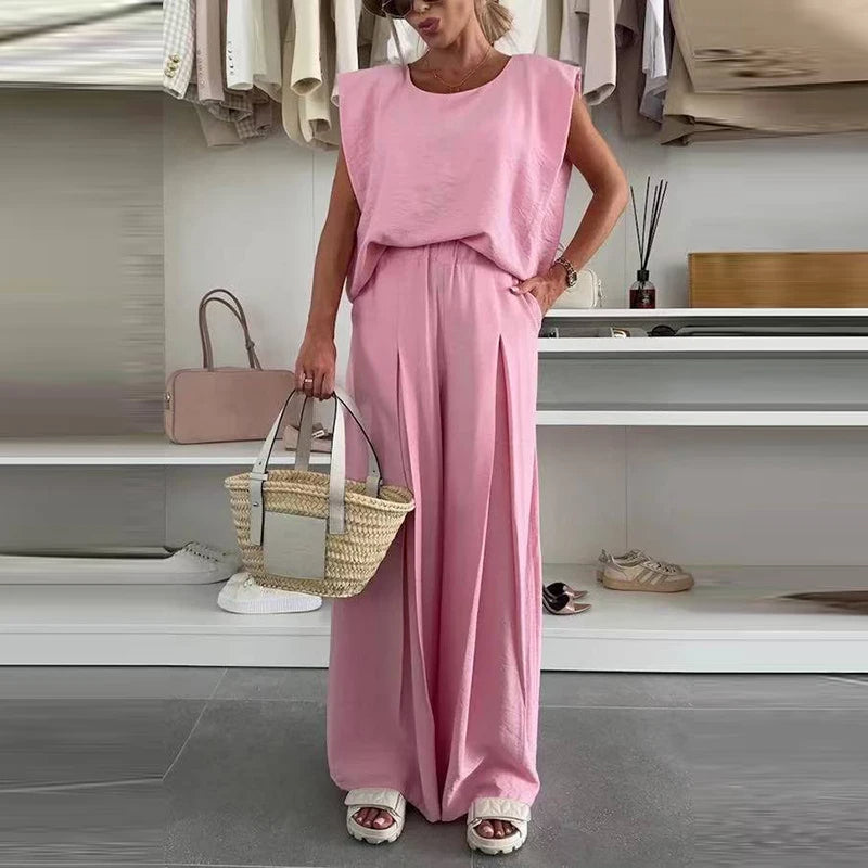 Morning Glow - High Waist Wide Leg linnen set - top + broek