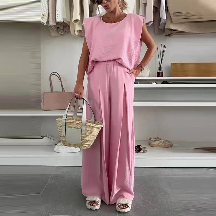 Morning Glow - High Waist Wide Leg linnen set - top + broek
