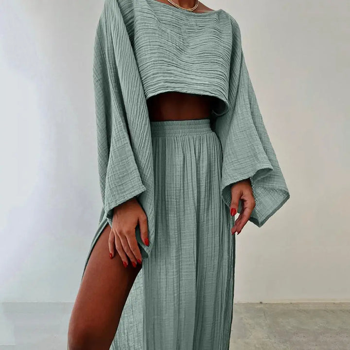Crop Top met Lange Mouwen en Maxi Rok met Split - Boho Zomeroutfit