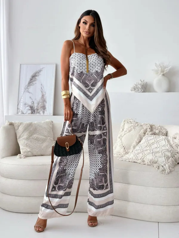 Satijnen Co ord Set – Crop Top + Wide Leg Broek met Strepen