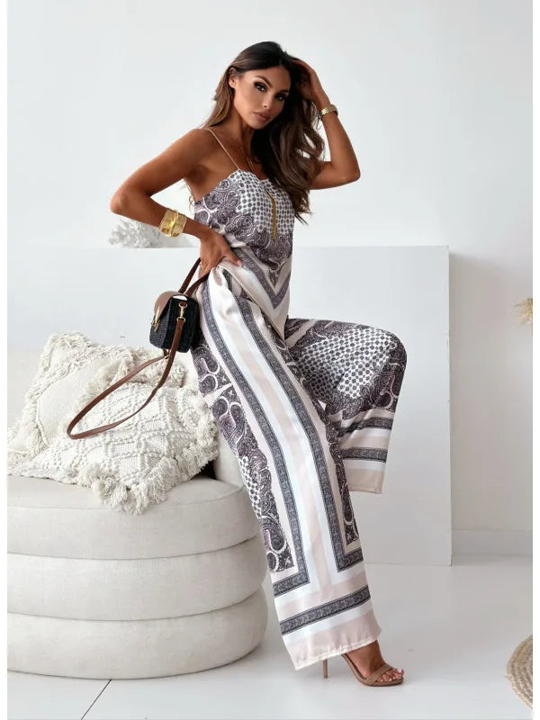 Satijnen Co ord Set – Crop Top + Wide Leg Broek met Strepen