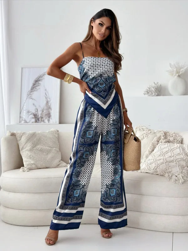 Satijnen Co ord Set – Crop Top + Wide Leg Broek met Strepen