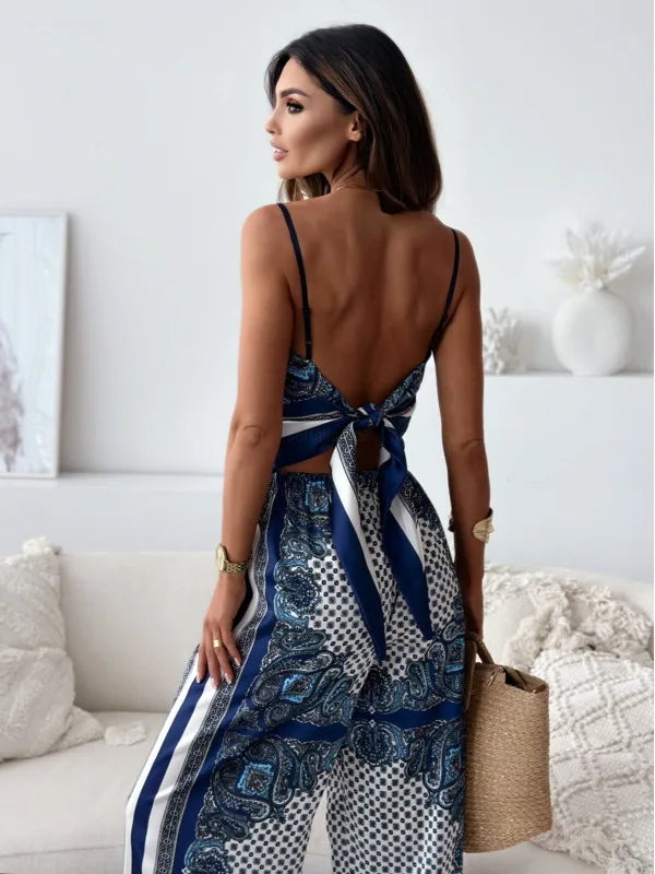 Satijnen Co ord Set – Crop Top + Wide Leg Broek met Strepen