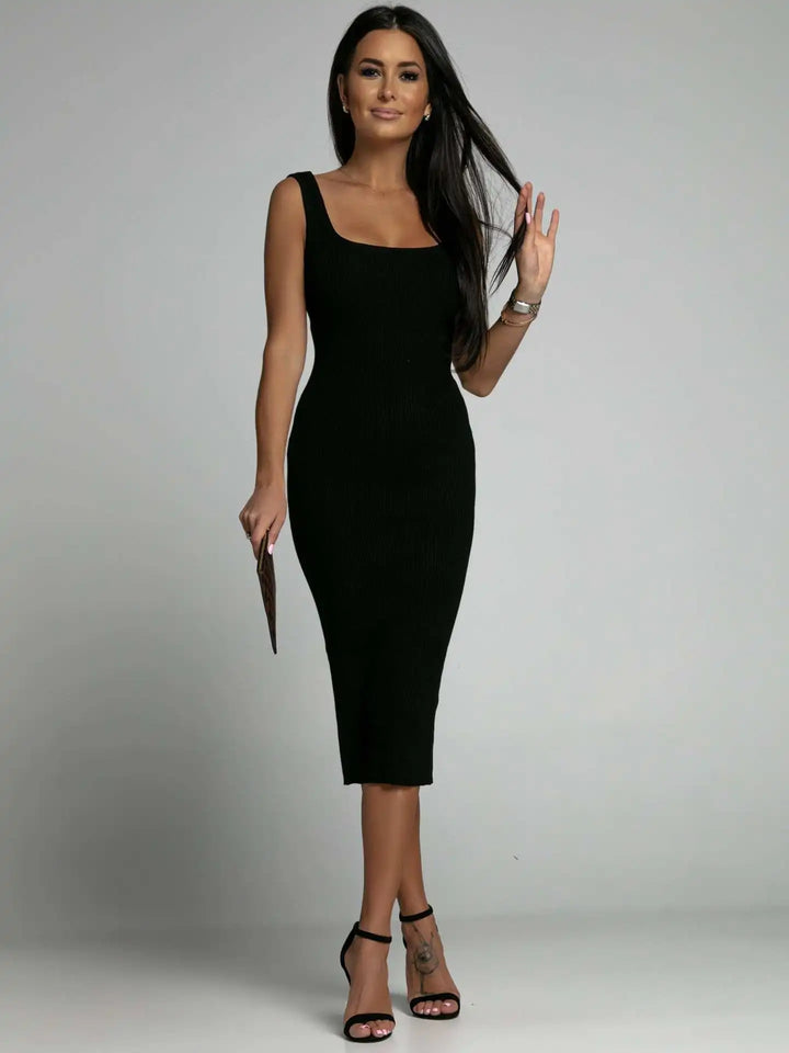 Elegante Bodycon Midi Jurk – Mouwloze Stretch Jurk