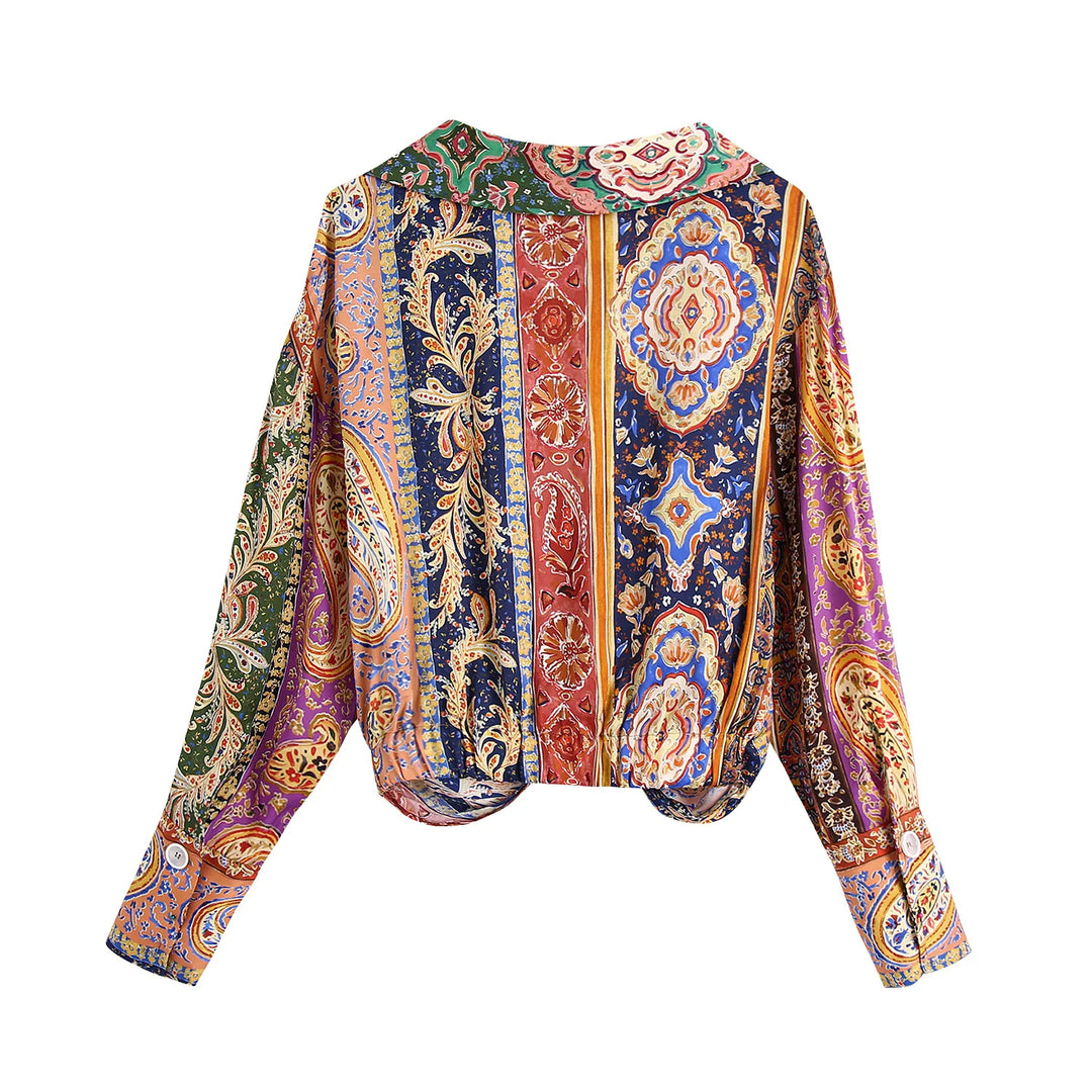 Boho Floral Satin Blouse & Mini Skirt Co ord Set