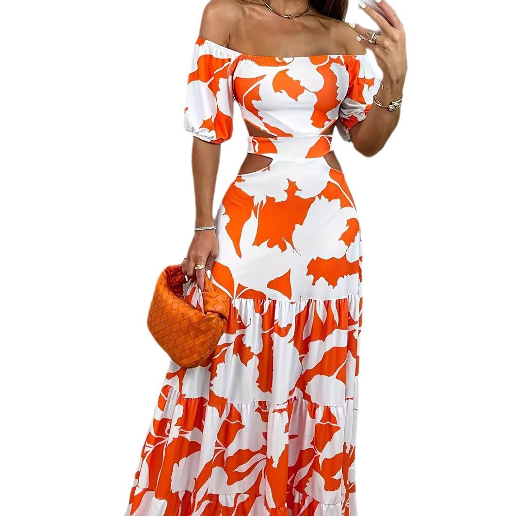 Elegant Linen Off Shoulder Maxi Dress with Cutout Detail