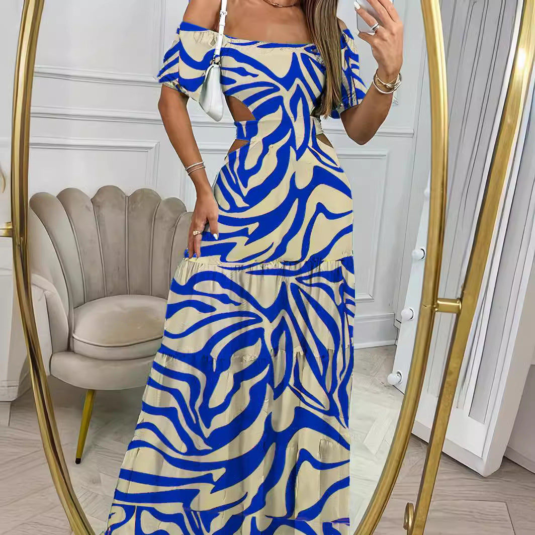 Elegant Linen Off Shoulder Maxi Dress with Cutout Detail