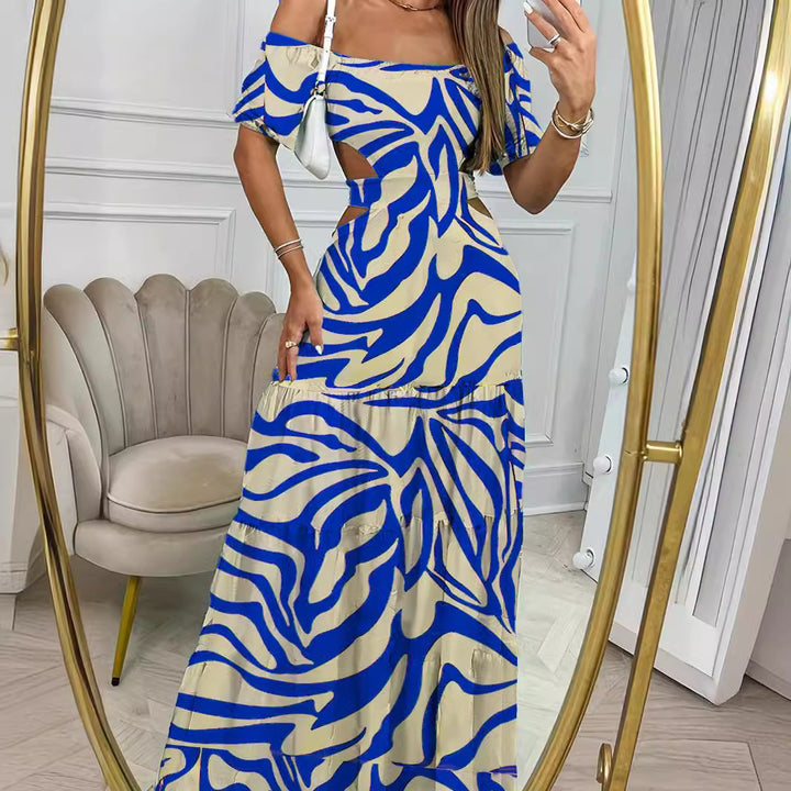 Elegant Linen Off Shoulder Maxi Dress with Cutout Detail