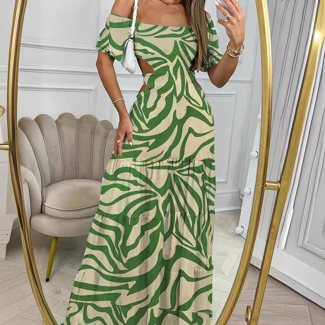 Elegant Linen Off Shoulder Maxi Dress with Cutout Detail