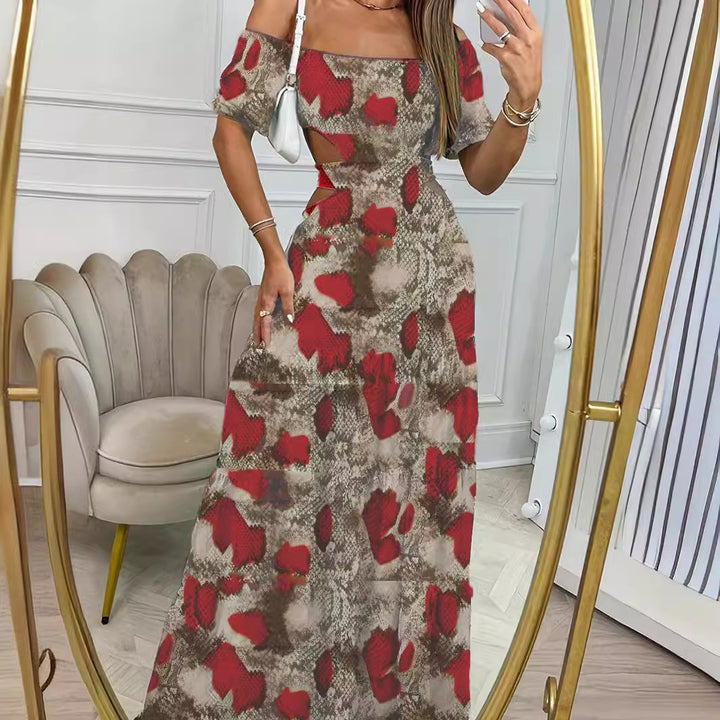 Elegant Linen Off Shoulder Maxi Dress with Cutout Detail