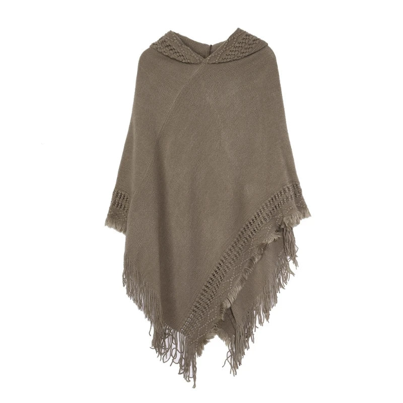 Gebreide Poncho Met Franjes – Zachte Cape Met Col