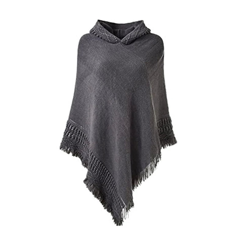 Gebreide Poncho Met Franjes – Zachte Cape Met Col