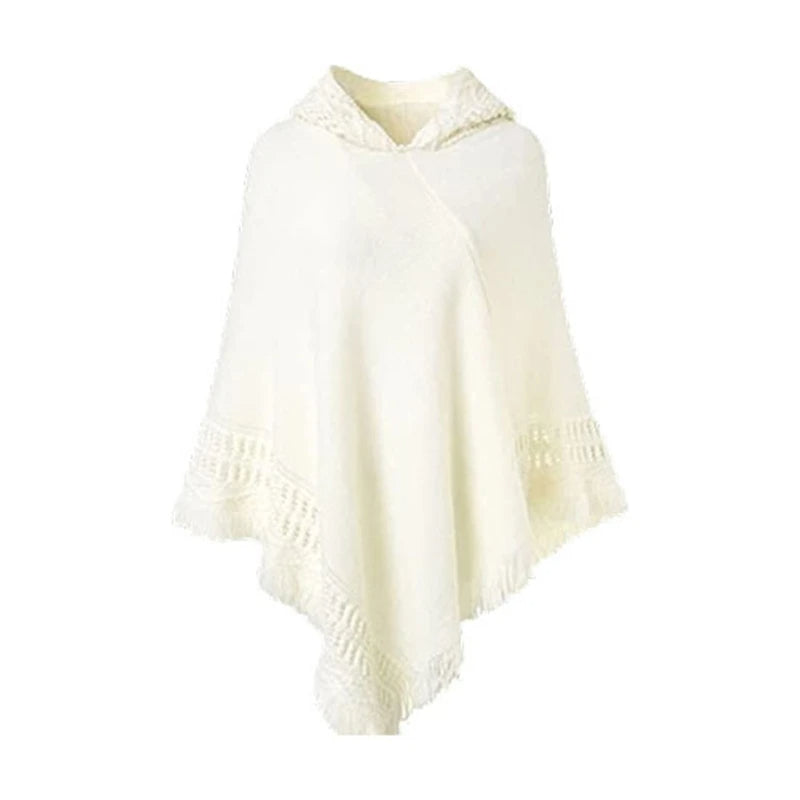 Gebreide Poncho Met Franjes – Zachte Cape Met Col