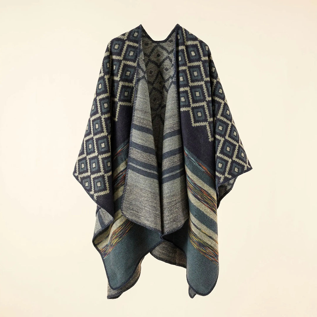 Gebreide Poncho met Uniek Patroon – Warme Dames Cape