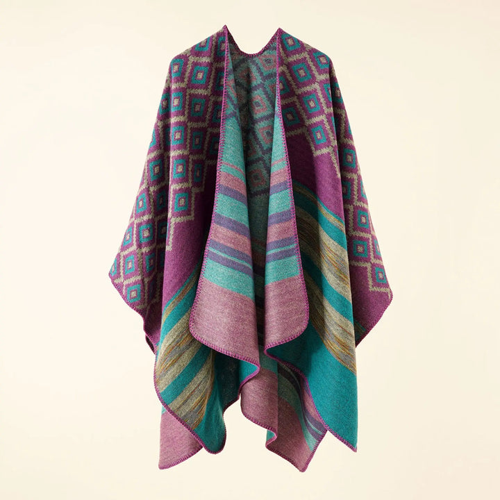 Gebreide Poncho met Uniek Patroon – Warme Dames Cape