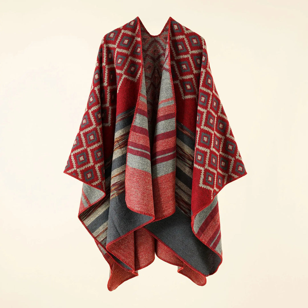 Gebreide Poncho met Uniek Patroon – Warme Dames Cape