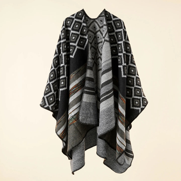 Gebreide Poncho met Uniek Patroon – Warme Dames Cape