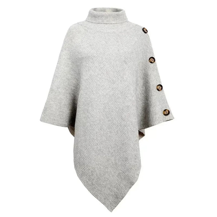Poncho Met Knopen Op De Schouders – Zachte Gebreide Cape Met Col